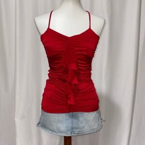 Red Ruched Ruffle Cami Top - Women